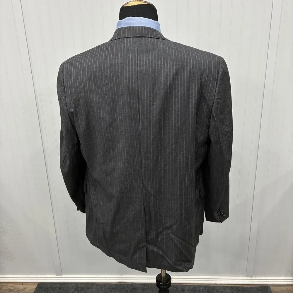 Oxxford Clothes Norton Ditto Super 120’s Wool Suit Pinstripe Charcoal 48R 44W